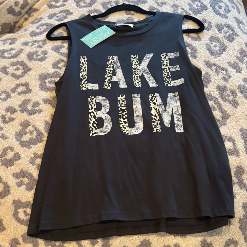 Black 'Lake Bum' Graphic Tank Top